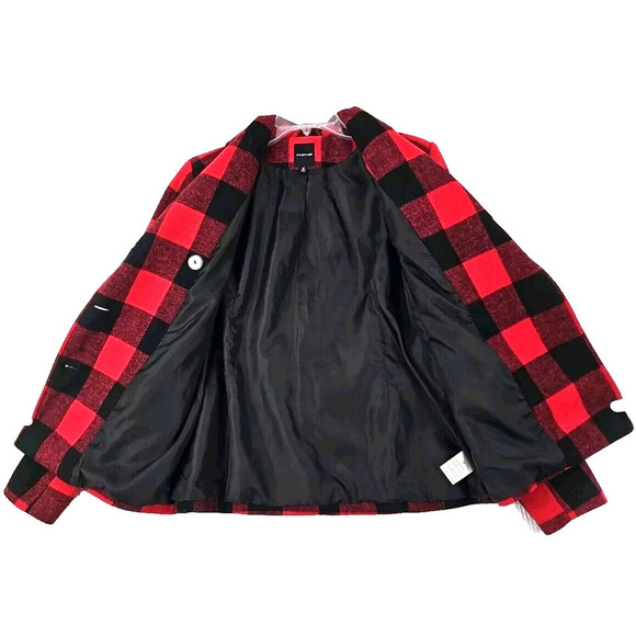 Rampage ~Woman Size M~ Scarlet Red/Caviar Plaid Buffalo Check Pea Coat Jacket. - Picture 5 of 11
